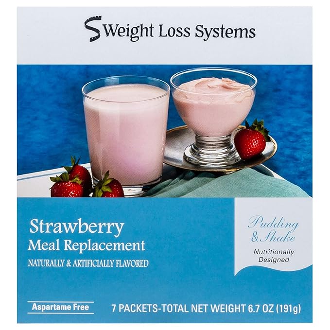 Pudding and Shake Aspartame Free - Strawberry (7/Box) - High Protein - Low Calorie - Low Fat - Low Carb