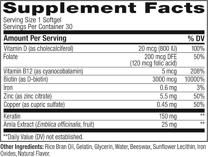 OLLY Ultra Strength Hair Softgels, Supports Hair Health, Biotin, Keratin, Vitamin D, B12, Hair Supplement, 30 Day Supply - 30 Count (Packaging May Vary) (Pack of 2)