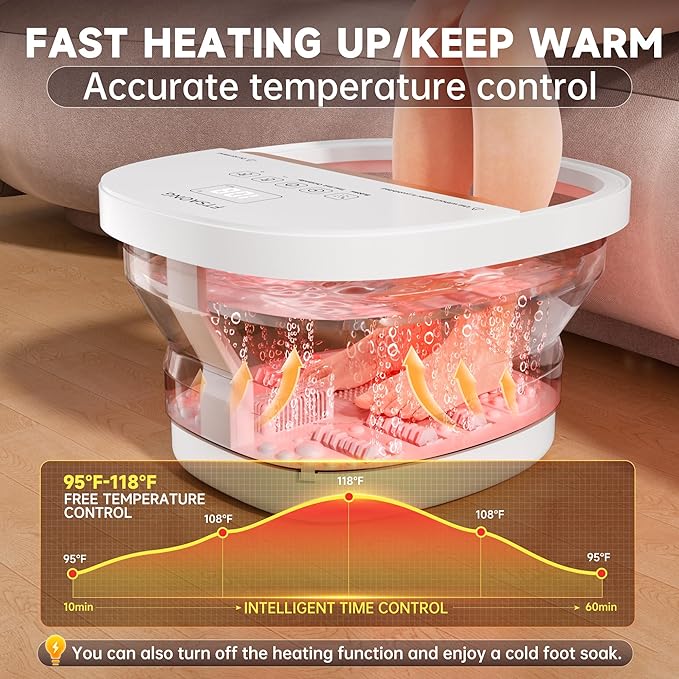 Collapasible Foot Spa Bath Massager with Heat, Pedicure Foot Spa with Bubbles and Jets/Timer/Temperature Control, Feet Soak Tub for Home, Office, Relaxation and Stress Relief, Gift for Men and Women