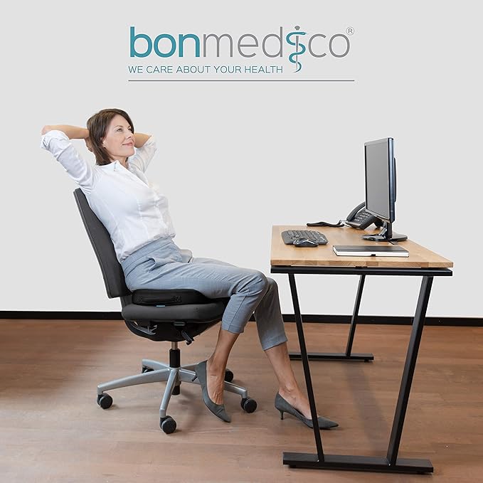 bonmedico Orthopedic Seat Cushion X-Large – Gel & Memory Foam Chair Cushion for Tailbone Sciatica Coccyx Lower Back Support – Ergonomic Office Chair Pillow Car Seat Cushion Wheelchair & Travel Cushion