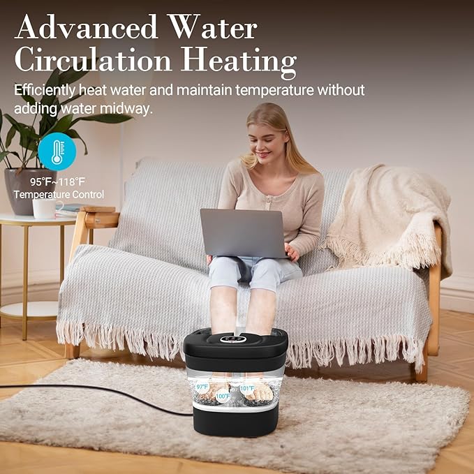 Foot Spa Bath Massager, 2025 Upgraded Foot Bath with Circulation Heat, Motorized Shiatsu Massage Balls, Pedicure Soaking Tub with Waves, Remote, Handle, Feet Stress Relief, Gifts
