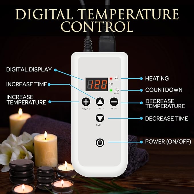 SereneLife Hot Stones Massage Kit with Warmer, Warm Round Basalt Stone Massaging Set with Portable Heater, 12 Large/Small Rocks, Digital Controller, For Professional and Home Spa Therapy