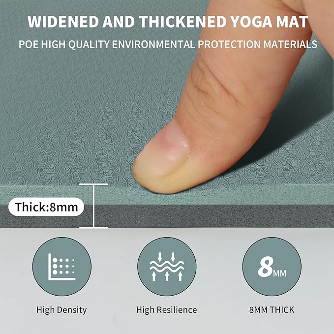 8mm Large Yoga Mat (6'x 4') - Extra Long and Wide 72 x 48 x 0.32 inches, Non-Slip POE Fitness Mat, Eco-Friendly, Thick Wide Exercise Mat for Home Workouts,Ideal for Yoga and Pilates.