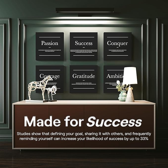 6X Motivational canvas, wall art for bedroom and office, inspirational black and white canvas poster, motivational poster set, decor bundle for home, wall pictures for living room (6x - 16 X 16 in)