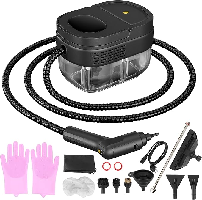 Handheld Steam Cleaner for Home, 3-Level Adjustable Handle, 10s Heat-Up, Portable Steamer for Cleaning with 1.69 Quarts Tank, Handheld Steamer for Car, Grease, Tile, Grout & Couch -15 PCS Accessories