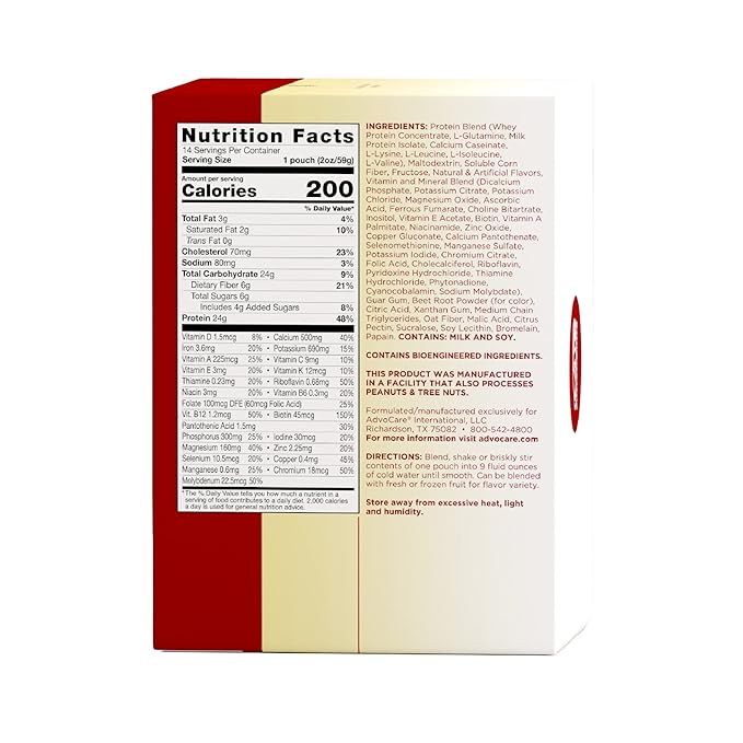 AdvoCare Meal Replacement Shake - Convenient, Delicious Shake Mix with Vitamins, Fiber & Protein - Contains Whey Protein, Oat Fiber, Biotin & More - Berry, 14 Pouches