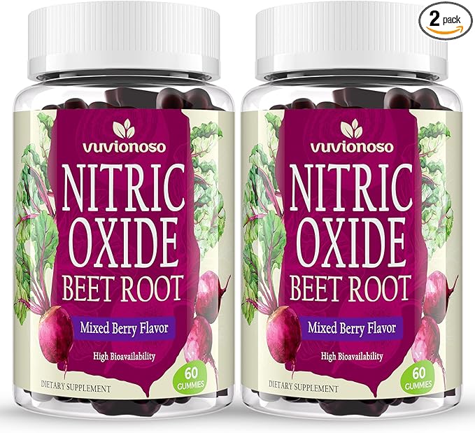 Beet Root Gummies 6000mg – Nitric Oxide Supplement with Grapeseed, Pomegranate, Vitamin C & B12 – Pre-Workout Energy, Endurance & Circulation – Sugar-Free Mixed Berry Flavor – 60 Gummies (2 Bottles)