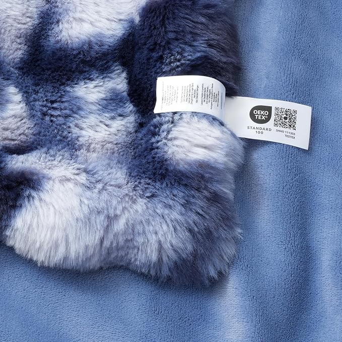 Amélie Home Faux Fur Throw Blanket for Couch, Fuzzy Soft Plush Thick Bubble Blanket for Sofa Bedroom Living Room, 50"x60" Inches, Tie-dye Blue