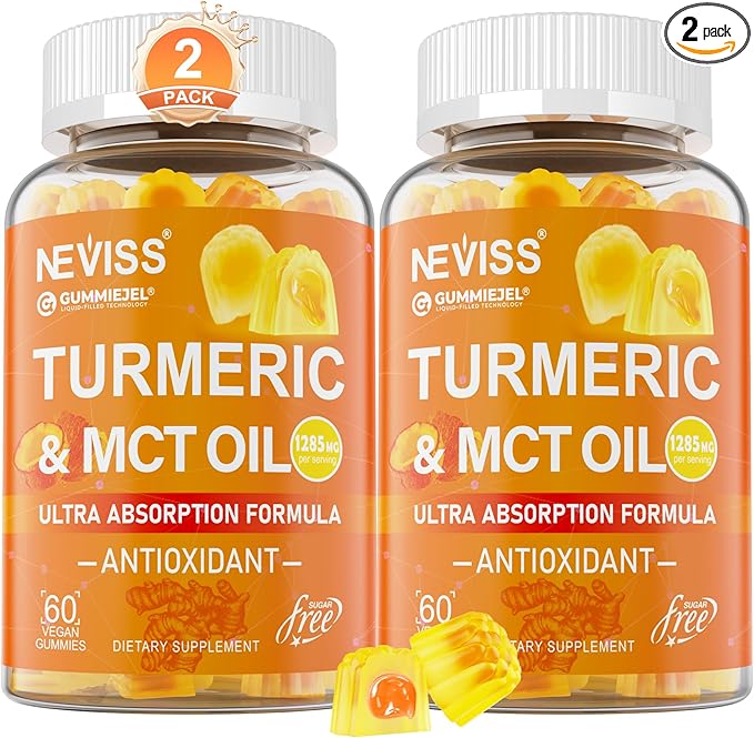 Turmeric Gummies 1000mg w/MCT Oil C8 C10, Organic Antioxidant, Turmeric Curcumin Supplement with Black Pepper Extract, Support Comfort, Boost Energy, Ultra Absorption, Sugar Free, 120Cts