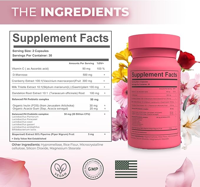 Vaginal Probiotics & Prebiotics for Women with Cranberry Extract | Supports Urinary Tract & PH Balance for Women | Probioticos Vajinal | Probiotics for Women's Vaginal Health- 60ct