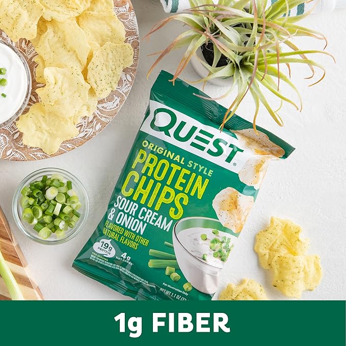 Quest Nutrition Sour Cream & Onion Protein Chips, 19g Protein, 4g Net Carbs, Low Carb, Gluten Free, 1.1 oz (Pack of 12)