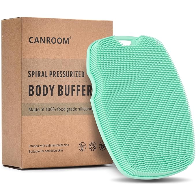 Silicone Body Scrubber Anti Slip for Shower,Zinc Infused Soft Bristles Shower Scrubber for Body Exfoliator,Hygienic,Blood Circulation - Green