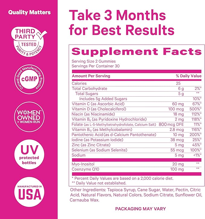 Pink Stork Fertility Gummies for Women – Pineapple Mango Flavor, Conception Support with Myo-Inositol, CoQ10, Folate, Zinc, Vitamin D, B6, B12 – Hormonal & Reproductive Health Supplement – 60 Gummies