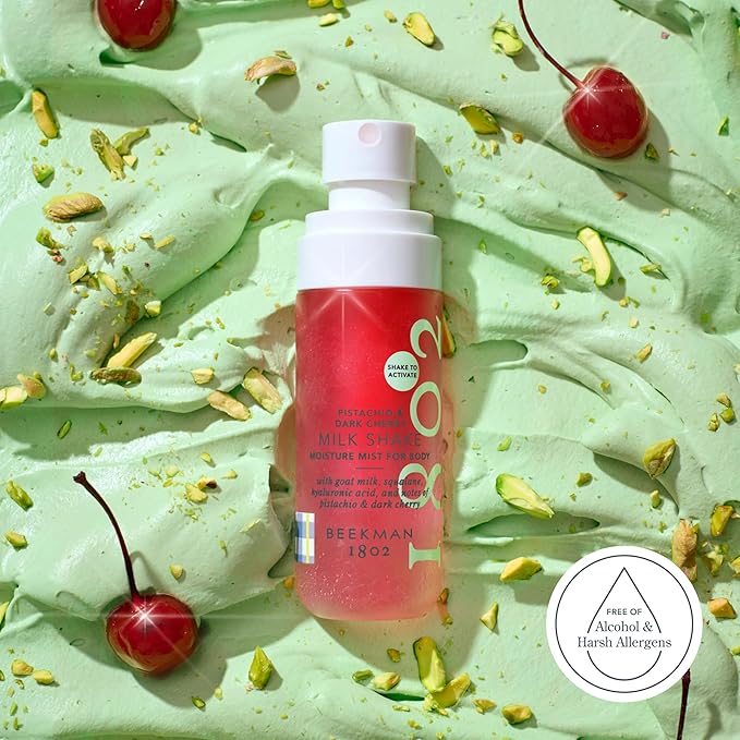 Beekman 1802 Milk Shake Body Mist - Pistachio & Dark Cherry 2 fl oz - Hyaluronic Acid, Jojoba Oil, Instantly Moisturizes, Hydrates & Softens, Good for Sensitive Skin, Cruelty Free