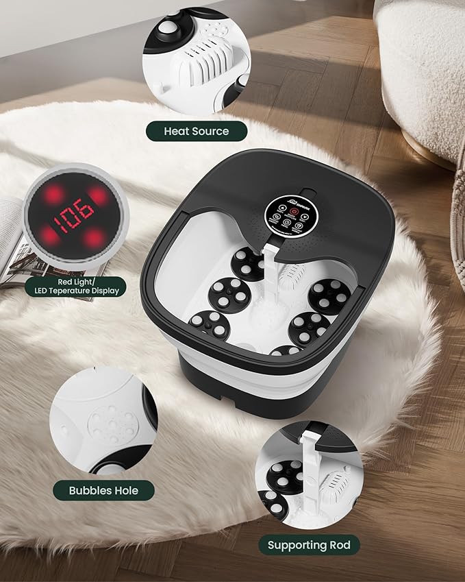 Snailax Foot Spa Bath Massager with Heat, Remote Control, Shiatsu Massage Rollers, Bubble, Temperature Control, Collapsible, Pedicure Foot Soaking Tub