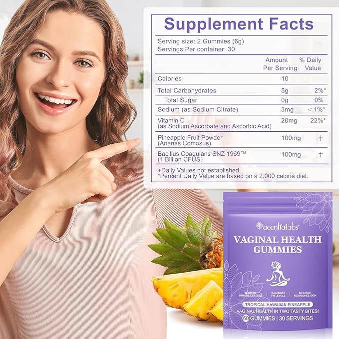 Vaginal Probiotic Gummies for Women - 1B CFU Bacillus Coagulans 1969, pH & Flora Support, Vag Comfort, NSF Certified, Gluten/Sugar Free, 60 Count (1-Month Supply)