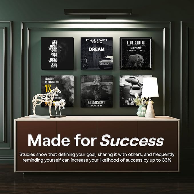 6X Motivational canvas, wall art for bedroom and office, inspirational black and white canvas poster, motivational poster set, decor bundle for home, wall pictures for living room (6x - 16 X 16 in)