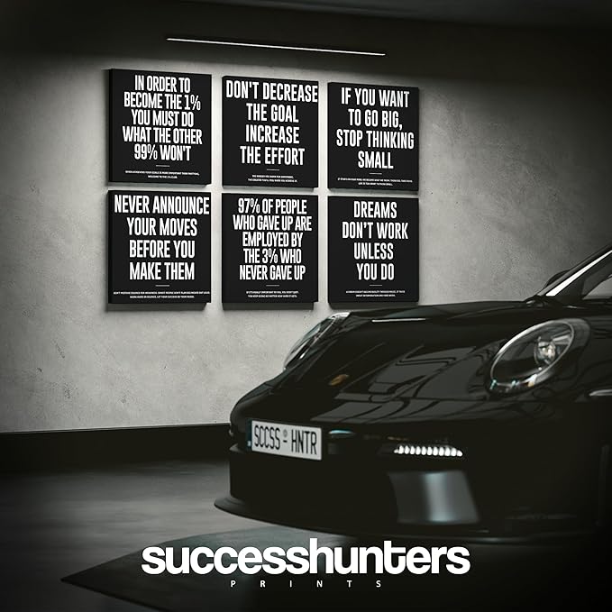 6X Motivational canvas, wall art for bedroom and office, inspirational black and white canvas poster, motivational poster set, decor bundle for home, wall pictures for living room (6x - 16 X 16 in)