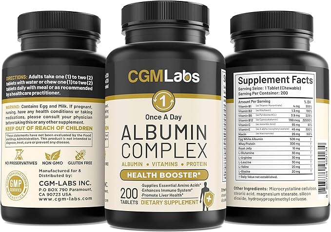 Once A Day Albumin Complex - Whey Protein, Royal Jelly, Essential Amino Acids - 200 Chewable Tablets