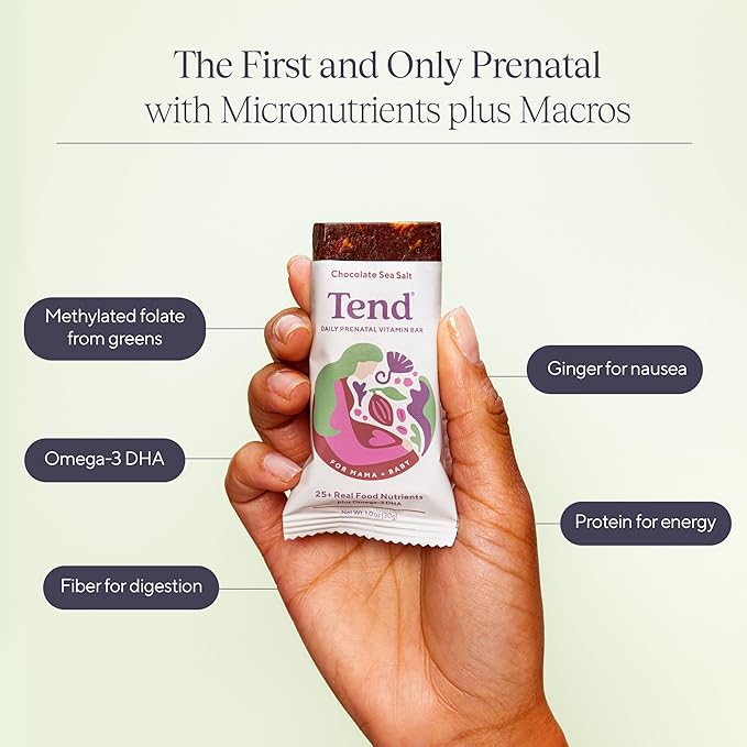 Tend Daily Best Prenatal Vitamin Bar, Made with Organic Ingredients for Pregnant & Postpartum Mothers (Variety Pack)