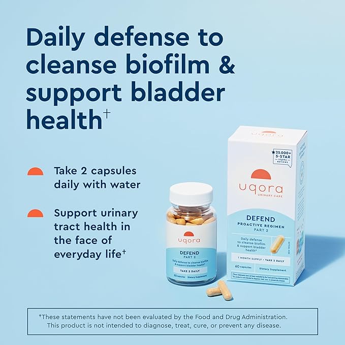 Uqora Defend - Urinary Tract Health Supplement - Support Bladder Health & Cleanse Biofilm with D-Mannose, Green Tea Extract, Turmeric Extract & More - Gluten-Free- 120 Capsules- 2 Pack