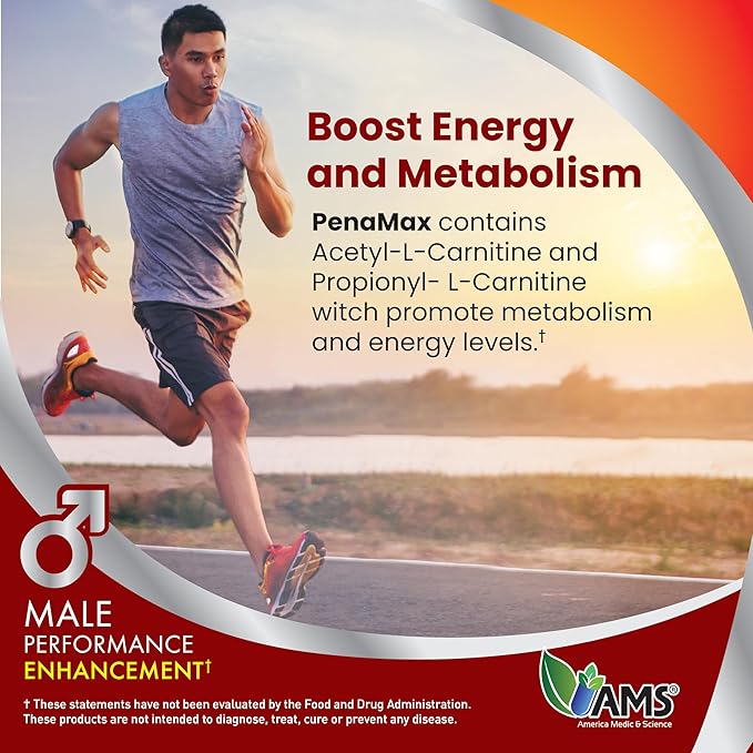 America Medic & Science PenaMax Men’s Wellness Supplement – Helps Maintain Energy Levels – with Acetyl-L-Carnitine & Propionyl-L-Carnitine – 60 Capsules – Gluten-Free & Non-GMO