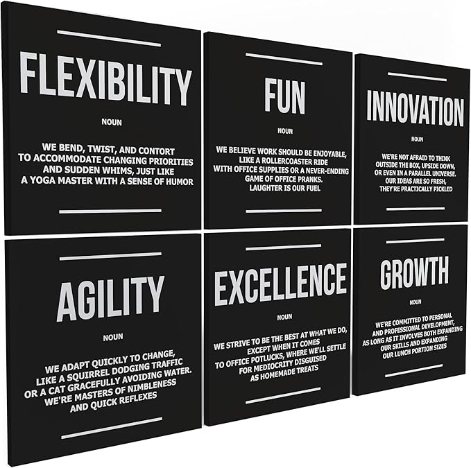 6X Motivational canvas, wall art for bedroom and office, inspirational black and white canvas poster, motivational poster set, decor bundle for home, wall pictures for living room (6x - 8 x 8 in)