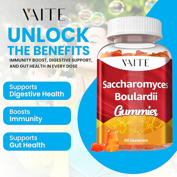 Saccharomyces Boulardii Probiotics 500mg - Gut Health Supplements & Candida Support, Probiotic for Women & Men, Digestive & Immune Supports, Supplement, Non-GMO, Gluten Free, 60 Vegan Gummies