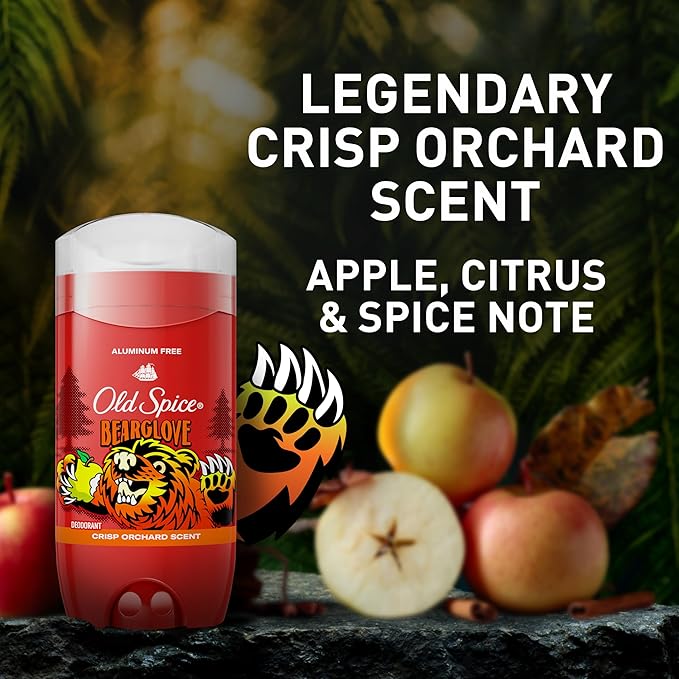 Old Spice Aluminum Free Deodorant for Men, 24/7 Odor Protection, 24/7 Freshness & Lasting Scent, Goes on Clear, Bearglove with Crisp Orchard Scent, 3.0 oz (Pack of 3)