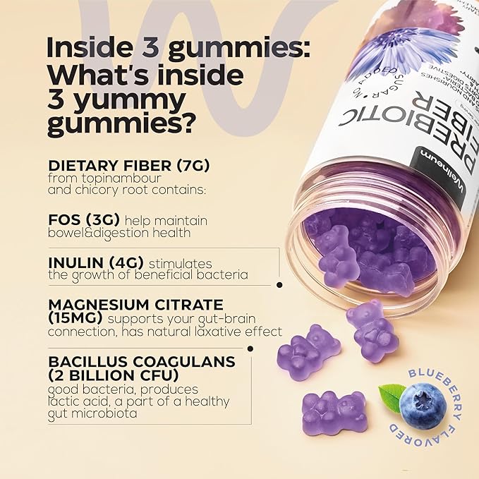 High Prebiotic Fiber Gummies for Women and Men 7G, 160 Pcs (2 Pack) - Natural GLP-1 Support - Beet FOS Fiber, Magnesium, Inulin, Probiotic - Gummy Supplement for Digestive Health - Sugar Free