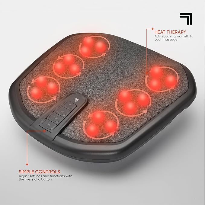 Sharper Image® Shiatsu Foot + Back Massager with Heat & Washable Cover| Portable Kneading Deep Tissue Massage Tool| Heating Pad Massage Pillow