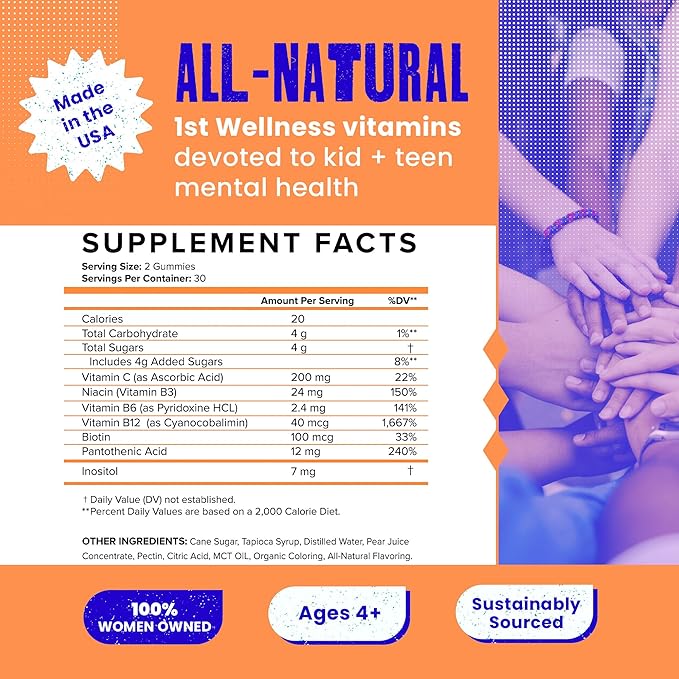 SAM+LEO Energy Gummies for Kids- with Biotin, Vitamin C, B3, B6, and B12 - All Natural & Vegan Gummy for Energy & Focus Supplement for Kids - Stress & Digestive Support, Strawberry Gummies - 60/ct