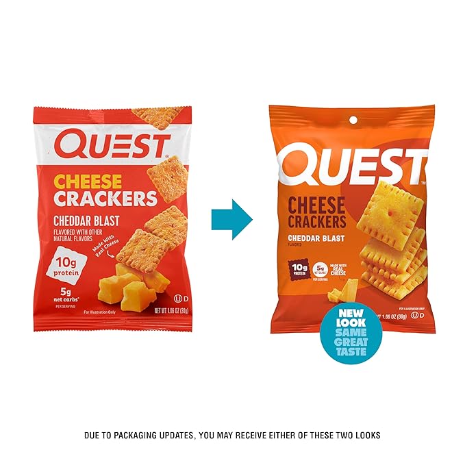Quest Nutrition Cheese Crackers, Cheddar Blast, 10g Protein, 5g Net Carbs, 1g Sugar, Made with Real Cheese, 4 Count