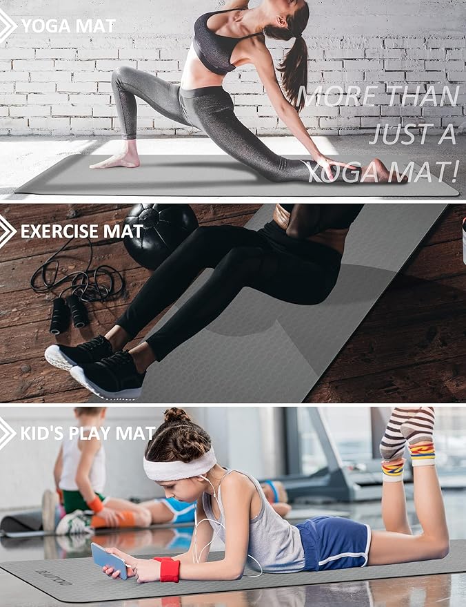 BEAUTYOVO Yoga Mat with Strap, 1/3 Inch Extra Thick Yoga Mat Double-sided Non Slip, Professional TPE Yoga Mats for Women Men, Workout Mat for Yoga, Pilates and Floor Exercises