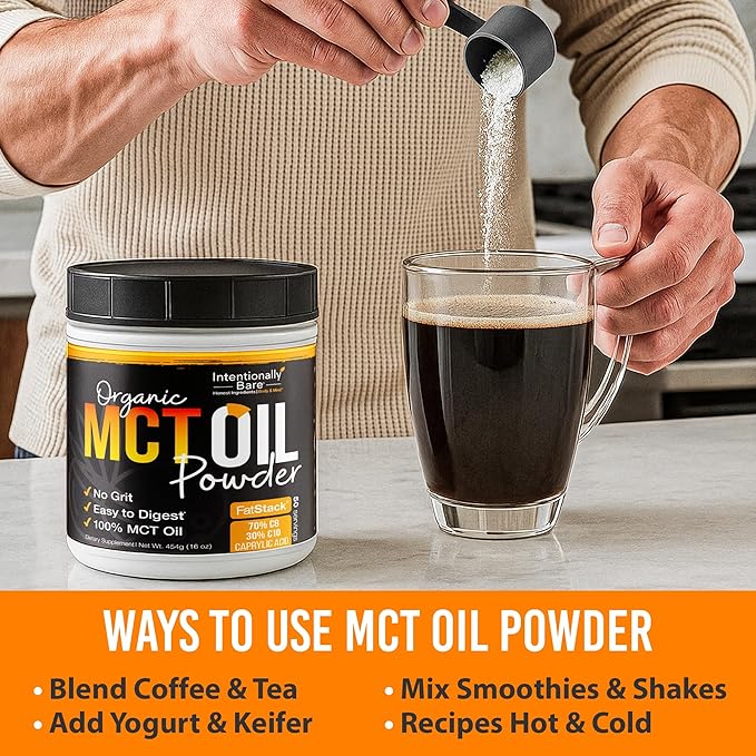 Intentionally Bare Keto MCT Oil Powder - 70% C8 & 30% C10 Medium Chain Triglycerides from Coconut Oil - Ideal for Keto Coffee, Shakes & Smoothies – Clean Energy, Mood, Focus & Metabolism - Unflavored