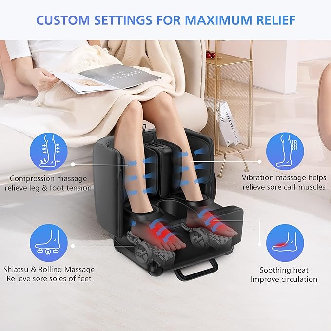 COMFIER 2 in 1 Foot Massager Machine,Shiatsu Foot and Calf Massager with Heat,Kneading,Vibration,Compression Massagers for Feet,Ankle,Leg,Tired Muscles & Plantar Fasciitis,Gift for Men Women