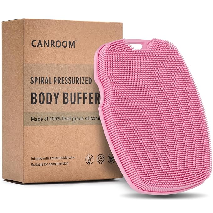 Silicone Body Scrubber Anti Slip for Shower,Zinc Infused Soft Bristles Shower Scrubber for Body Exfoliator,Hygienic,Blood Circulation - Pink