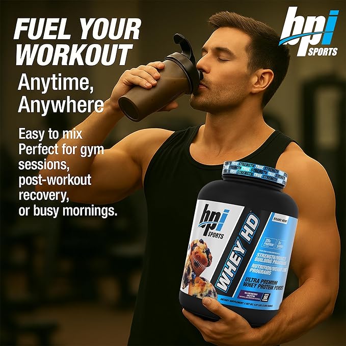 BPI Sports Whey HD Ultra Premium Protein Powder Isolate | Workout Whey Protein Powder for Men & Women for Muscle Gain | Milk Protein Concentrates | Blueberry Muffin, 4.07 Pound