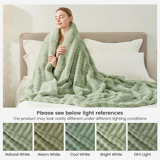 Cozy Bliss Fluffy Faux Fur Throw Blanket for Couch,Lightweight Cozy Soft Green Throw Blankets for Sofa Bed Living Room,60x80 Inches