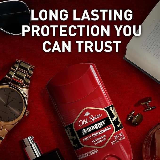 Old Spice Antiperspirant Deodorant for Men, 24/7 Sweat & Odor Protection, 24/7 Lasting Freshness, Invisible Solid, Swagger with Cedarwood Scent, 3.4 oz (Pack of 3)