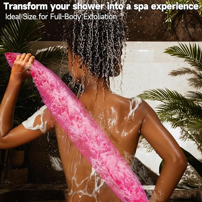 SubSahara Authentic African Net Sponge - 2 Pieces Exfoliating Scrubber for All Skin Types, Bath Sponge for Face & Body, Travel Portable, Durable, Gentle Exfoliation (Dark Pink & Light Pink)