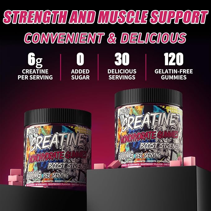 Creatine Monohydrate Gummies 6g for Men Women,Complex Creatine Monohydrate Chewable for Muscle Strength,Muscle Building,Energy Boost,Pre-Workout Energy Supplement,Vegan Raspberry - 120 Count