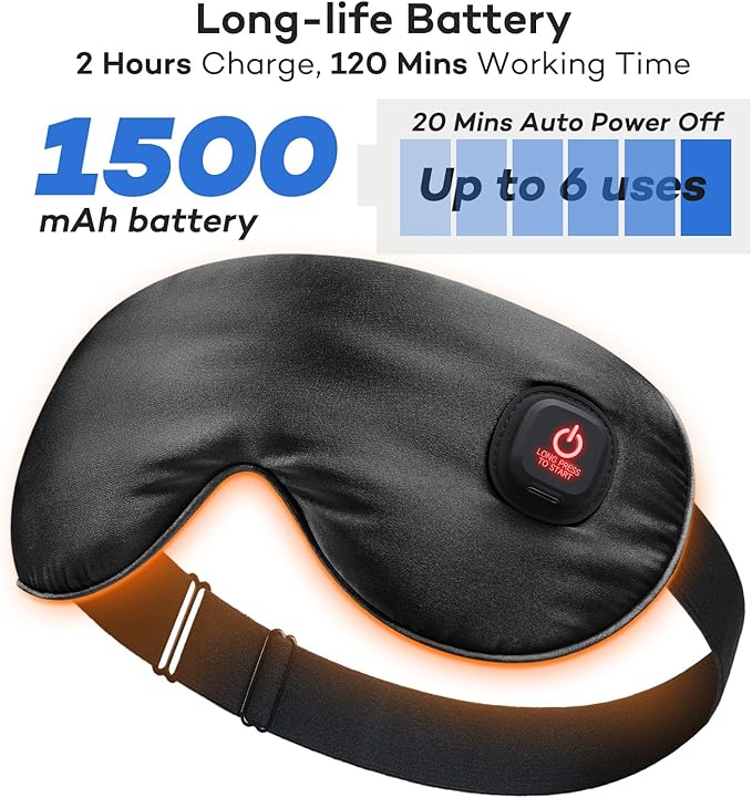 Ezona Silk Cordless Heated Eye Mask, Warm Eye Compress Mask for Dry Eyes, Washable Eye Heating Pad for Travel, Dry Eyes, Blepharitis, Sinus Migraine (Black)