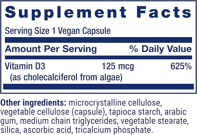 Life Extension Vegan Vitamin D3, Joint/Bone Health, Immune Support, Non-GMO, Gluten Free, 60 Count