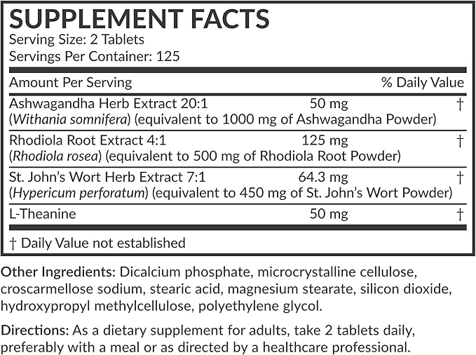 Futurebiotics Chill Pill + Ashwagandha, Rhodiola, St. John’s Wort, & L-Theanine - Non-GMO, 250 Vegetarian Tablets