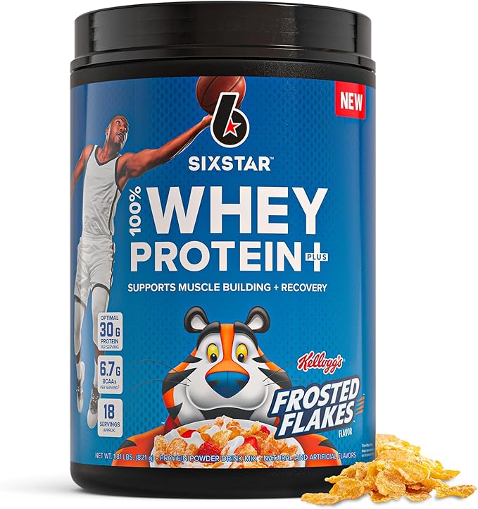 Six Star Whey Protein Powder Plus - Muscle Building & Recovery Formula with Whey Isolate Powder, BCAAs, 30g Protein, Immune Support - Post-Workout Supplement - Kellogg’s Frosted Flakes Flavor, 1.8 lbs