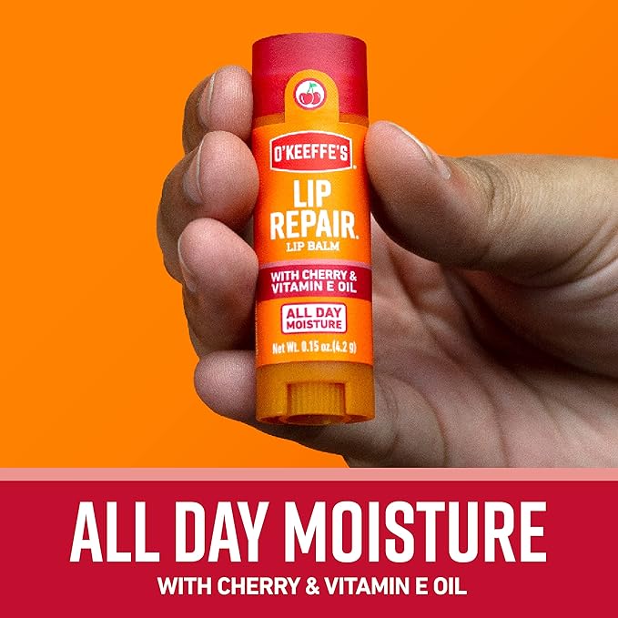 O'Keeffe's Lip Repair Lip Balm with Cherry & Vitamin E Oil - Stick (Twin Pack) - Moisturizer for Extremely Cracked, Dry Lips