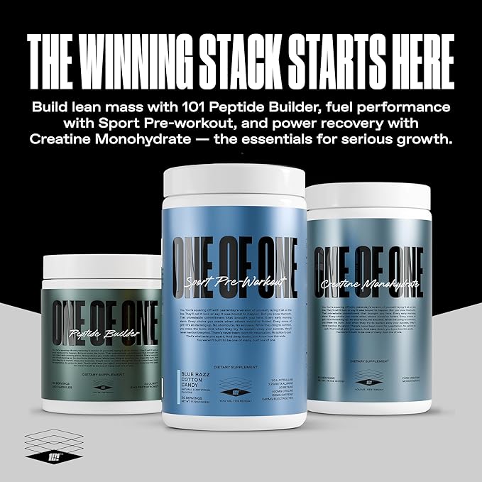 ONE of ONE Sport Pre-Workout – Clean Energy & Focus with NeuroRush™, Gluten Free, No Crash, Boosts Endurance & Strength – Blue Razz Cotton Candy, 30 Servings
