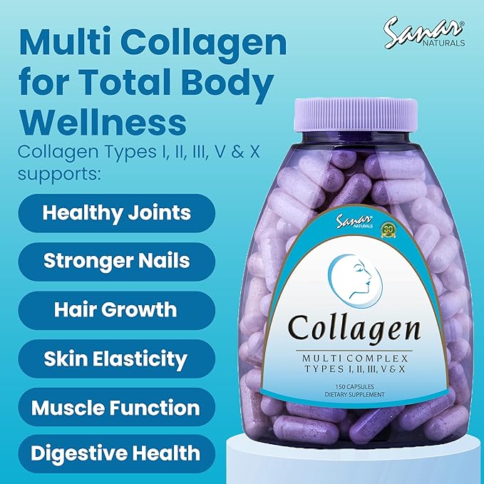 Sanar Naturals Multi Collagen Pills - Type I, II, III, V, X - Extra Strength Hair Skin Nails Joints - Hydrolyzed Collagen for Women and Men, 150 Capsules