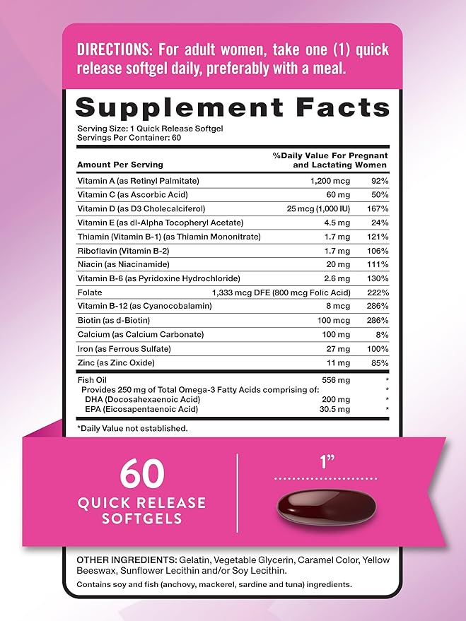 Nature's Truth Prenatal Vitamins for Women | with DHA and Folic Acid | 60 Softgels | Non-GMO & Gluten Free Supplement
